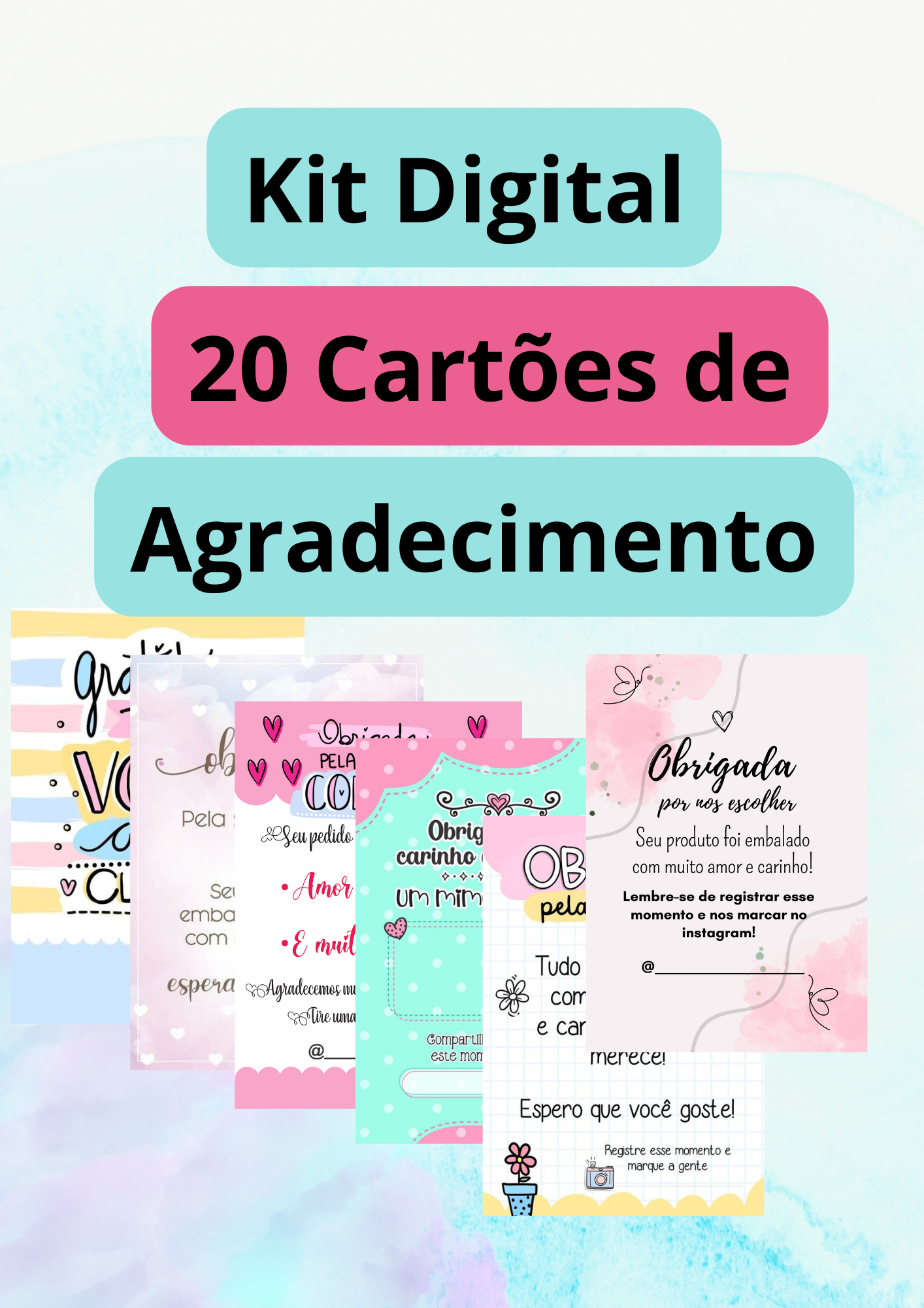 Kit Digital Com 20 Cartões de Agradecimento